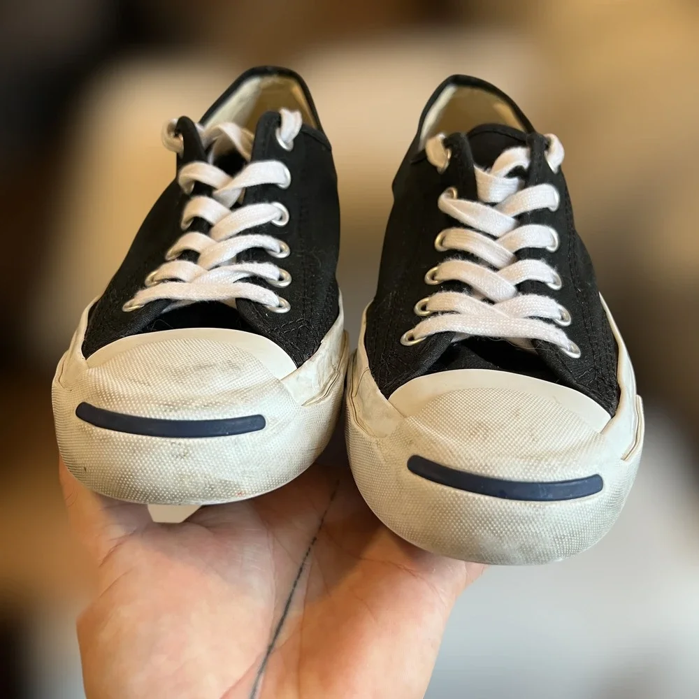 Converse x Jack Purcell Mens 7 Womens 8.5 Sneakers Black Low Top Smile Toe Shoes - Picture 7 of 13